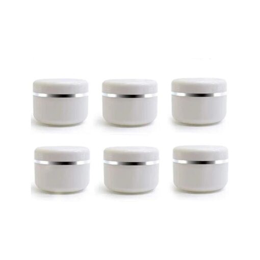 100ml 3.34oz White Silver Edge Empty Refillable Cosmetic Plastic Jars with Dome Lid Make Up Face Cream Lip Balm Lotion Storage Container Travel Case Bottle Pot Pack of 6