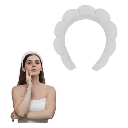 White Spa Hairband, Versed Headband for Washing Face, Soft Terry Towel Cloth, Puffy Sponge Facial Headband ( 1 Count, Individual Packaging )