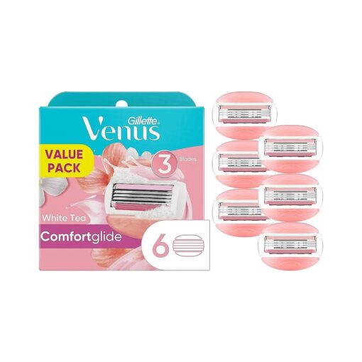 Gillette Venus ComfortGlide Womens Razor Blade Refills, 6 Count, ( Pack of 1 ) White Tea Scented Gel Bar Protects Against Skin Irritation