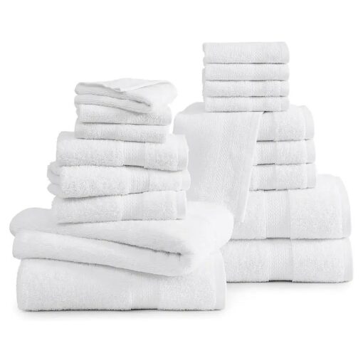 LANE LINEN Bath Towels for Bathroom Set- 18 PC 100 % Cotton White Bathroom Towel Set, Soft Spa & Hotel Quality Towel Set - 4 Bath Towels, 6 Hand Towels for Bathroom and 8 Washcloths sets - White Towels