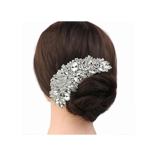 Bride Side Hair Piece Clip for Women Silver Rhinestone Wedding Hair Comb Clips ( White )