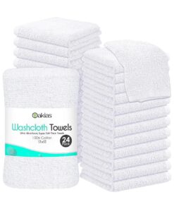 Oakias 100 % Cotton Washcloths White - 24 Pack - Facial and Spa Towels - 12 x 12 Inches Quick Drying Bulk Wash Cloths