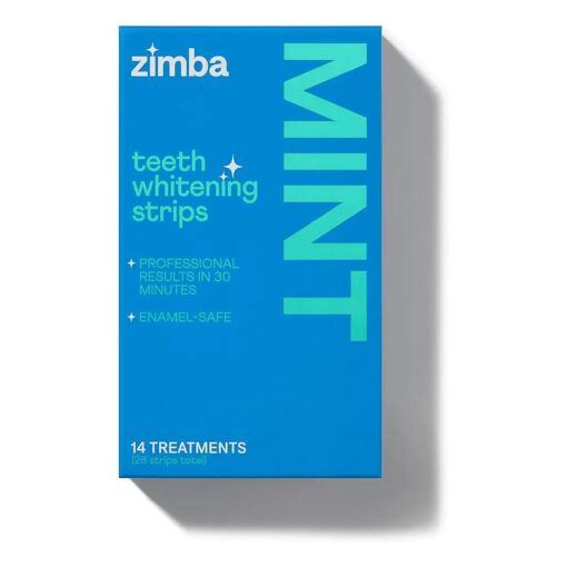 Zimba Teeth Whitening Strips Vegan Whitening Strip Enamel Safe Teeth Whitening Hydrogen Peroxide Teeth Whitener for Coffee, Wine, Tobacco, and Other Stains, 28 Strips ( 14 Day Treatment ), Mint