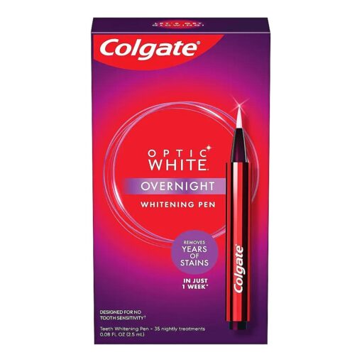 Colgate Optic White Overnight Teeth Whitening Pen, Teeth Stain Remover to Whiten Teeth, 35 Nightly Treatments