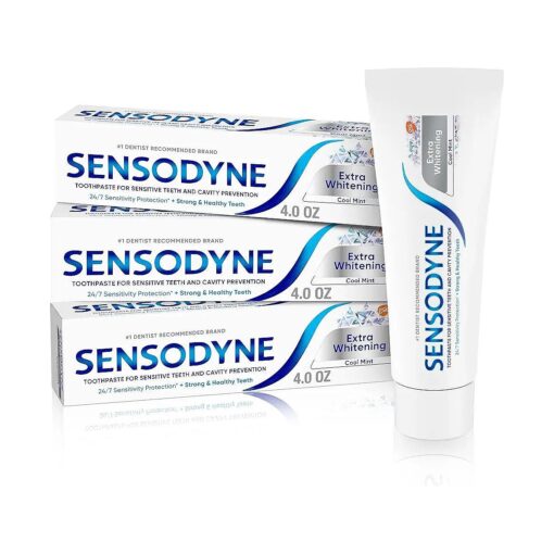 Sensodyne Extra Whitening Sensitive Teeth and Cavity Prevention Whitening Toothpaste, Exclusive, Cool Mint -4 Ounces ( Pack of 3 )