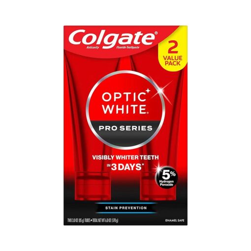 Colgate Optic White Pro Series Whitening Toothpaste with 5 % Hydrogen Peroxide, Stain Prevention, 3 oz Tube, 2 Pack