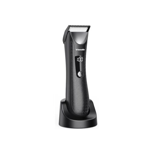 Pubic Hair Trimmer for Men, Updated Professional Groin Body Trimmer with LED Display, Replaceable Ceramic Blade Heads, Showerproof Wet/Dry Clippers, Charging Dock, Ultimate Male Hygiene Razor