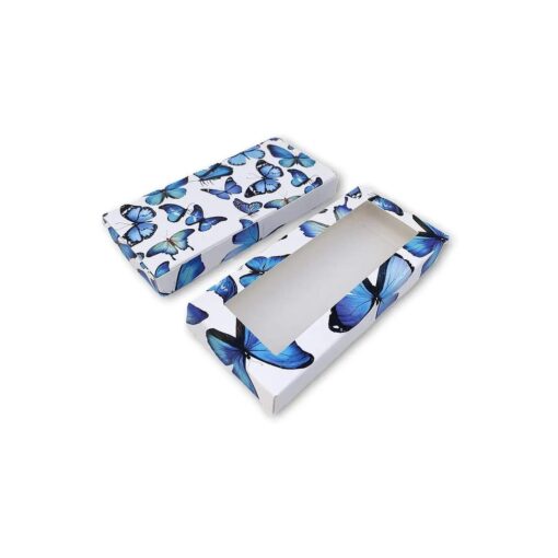 20 pcs Eyelash Packaging Boxes Wholesale Lash Boxes With Plastic Eyelash Trays Included Eyelash Case Fits 25mm Strip Mink False Eyelashes ( Electric Blue Butterfly )