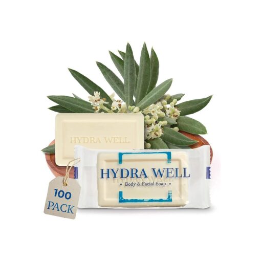 Hydra Well 0.85OZ 100Pack Bar Soap Hotel Travel Size Wholesale Face body & Bath Amenities Individually Wrapped Toiletries For Hotel Airbnb Vacation Rentals Guest Room Charity Donation