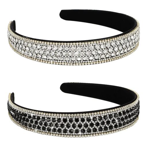 YISSION 2 PCS Rhinestone Headbands for Women, Glitter Crystal Headband Fashion Jeweled Headbands for Girls, Gorgeous Hair Accessories for Women Silver Black