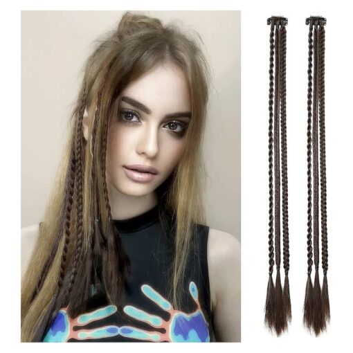 Braid Hair Extensions, REECHO 6 PCS Clip in Hair Extensions Baby Braids, 3 Braids on One Clip 6 Braids Total, 22" Long Natural Soft Synthetic Hairpieces for Women Girls Daily Wear ( Dark Brown )