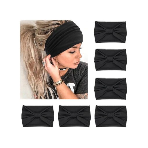 IVARYSS Wide Headbands for Women, Black Knotted Head Wraps Turbans, Large African Style Head Bands Hair Accessories, 6 Pack