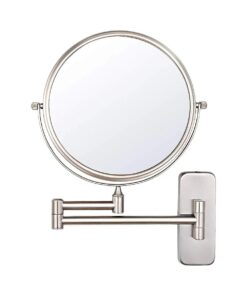 Wall Mount Makeup Mirror, 1X/5X Magnifying Mirror Double Sided, Extendable Magnified Mirror for Shaving and Bathroom Swivel, Brushed Nickel Finish ( 8 Inch, 5X )