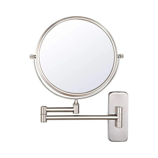 Wall Mount Makeup Mirror, 1X/5X Magnifying Mirror Double Sided, Extendable Magnified Mirror for Shaving and Bathroom Swivel, Brushed Nickel Finish ( 8 Inch, 5X )