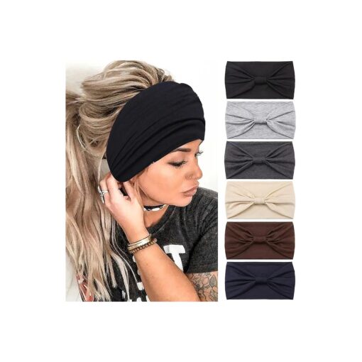 Headbands for Women, 6 PCS Wide Boho Headbands Elastic Bandana Non Slip Sweat Fashion Large Headwraps Hair Bands Headwear fit All Head Sizes for Workout, Sports, Running, Yoga