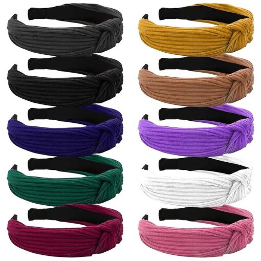 10 Pcs Wide Knotted Headband for Women, Fashion Knot Headbands for Womens, Non-slip Cross Turban Head Bands Girls Solid Color Comfortable Cute Hair Accessories