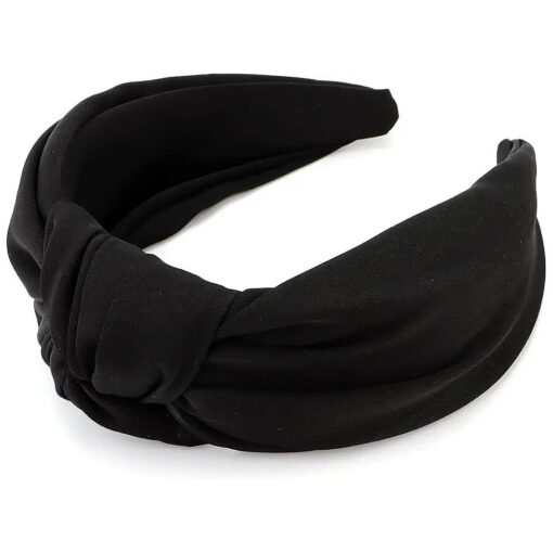 TOBATOBA Black Headband Knotted Headband for Women, Top Knot Headband Satin Silk Headbands for Women, Womens Knotted Headbands, Wide Large Headband Non Slip Fashion Headband Hair Accessories for Women