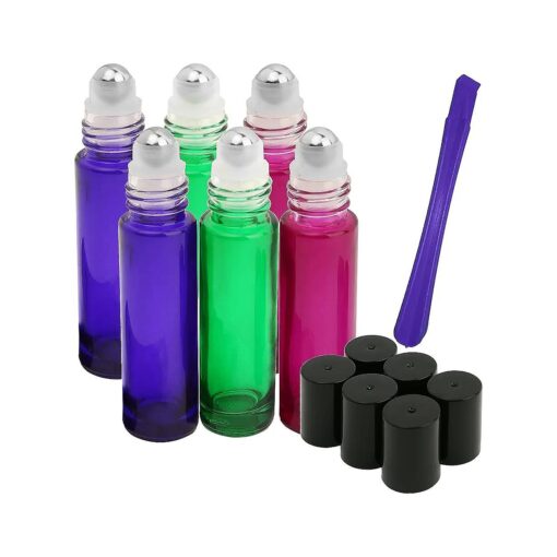 Roller Bottles - 10ml Premium Quality Glass Refillable Essential Oil Roller on Bottles with Lid Opener Pry Tool, Set of 6 for Aromatherapy, Essential Oils and Lip Balms By JamHooDirect