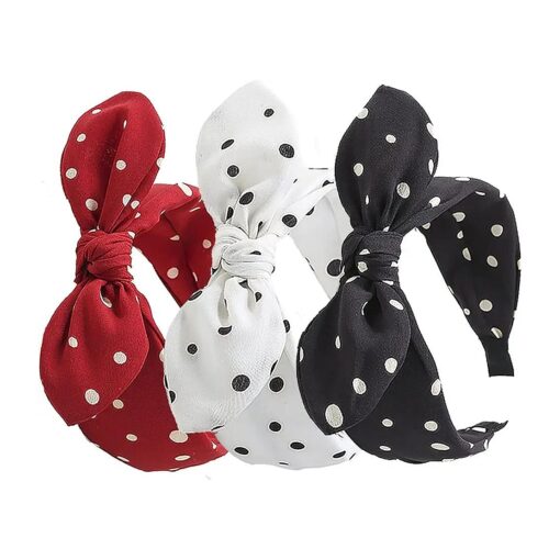 3 Pack Bow Headbands for Women, Wide Polka Dot Headband for Women Rabbit Ear Hair hoop