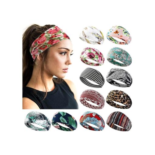 AKTVSHOW 12 Pack Boho Headbands for Women Non Slip, Wide Women Headbands for Hair Fashion, Elastic Hair Bands for Women 's Hair Yoga Workout Sweat Bands Headband for Women Trendy Hair Accessories