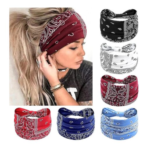 Wide Headbands for Women Knotted No Slip Head Bands Soft Turban Headband Hair Accessories Boho African Solid Color Head Wraps for Women Yoga Workout Pack of 6 ( Boho )