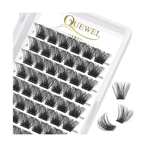 QUEWEL Cluster Lashes 72 Pcs Wide Stem Individual Lashes C/D Curl 8-16mm Length DIY Eyelash Extension False Eyelashes Natural & Mega Styles Soft for Personal Makeup Use at Home ( Mega-D-14 )