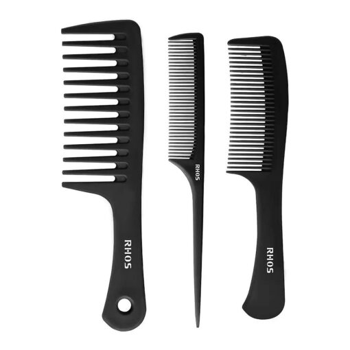 3 Pieces Hair Comb Set for Women, Men-Wide Tooth Comb, Fine Tooth Rat Tail Comb, Medium Tooth Comb-Detangling Hair Combs for All Hair Types, Hair Styling Comb Set ( Black )