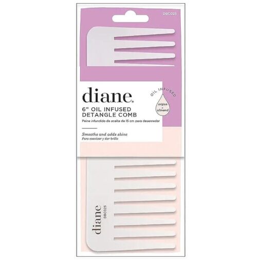 6" Wide Tooth Diane Oil-Infused Detangler Comb 6-inch White DBC025