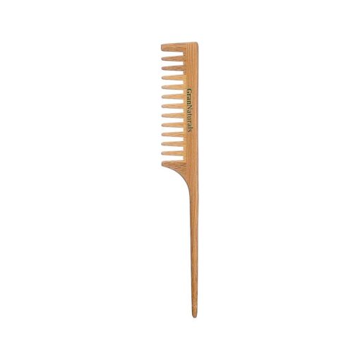 GranNaturals Wide Tooth Wooden Rat Tail Comb - Hair Tool for Teasing Strands & Post Styling - Peach Rattail Wood Pick Handle for Sectioning & Parting - Perfect for Professional & Personal Use