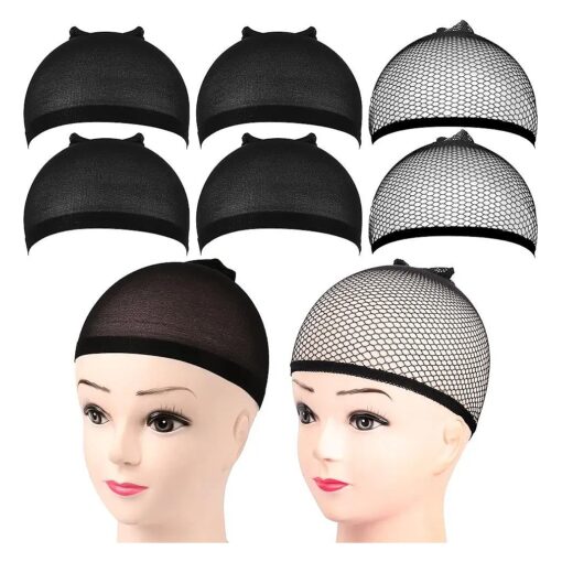 FANDAMEI 6PCS Wig Cap, 4PCS Black Nylon Wig Caps with 2PCS Black Mesh Wig Cap Net, Black Wig Caps for Women, Closed End Hair Mesh Net Wig Caps, Wig Caps for Halloween, Cosplay .