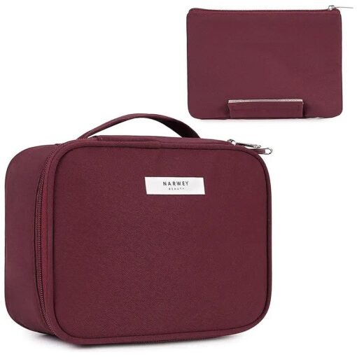 Narwey Travel Makeup Bag Large Cosmetic Bag Make up Case Organizer for Women ( Wine Red )