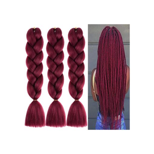 Braiding Hair Extensions 24 Inch Braiding Hair for Women Synthetic Ombre Jumbo Hair Extension for Crochet Braids Hair Hot Water Setting ( 24 Inch, Wine red )