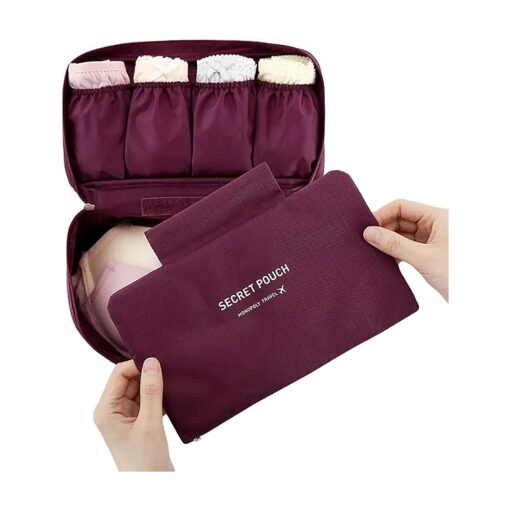 Fashion Portable Multi-Functional Travel Organizer Cosmetic Make-up Bag Luggage Storage Case Bra Underwear Pouch ( Wine Red )