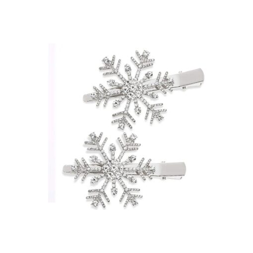 Christmas Snowflake Hair Clips Winter Holiday Jewlry Big Crystal Snowflake Hairpin Barrette Wedding Bridal Hair Accessories ( Silver )