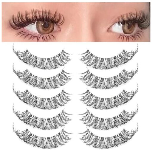 DSLONG Cat Eye Lashes Looks Like Eyelash Extensions, Russian Strip Clear Band Natural Look Wispy Lashes, D Curl Volume Cross Multi layered Invisible Band Eyelashes ( 02B )