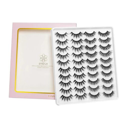 DYSILK Mink Lashes False Eyelashes - Wispy Lashes Natural Look 20 Pairs Lashes Pack 4 Styles Mixed Faux Mink Eyelashes 6D Fake Eyelashes Fluffy Cat Eye Lashes Pack| 11mm-20mm