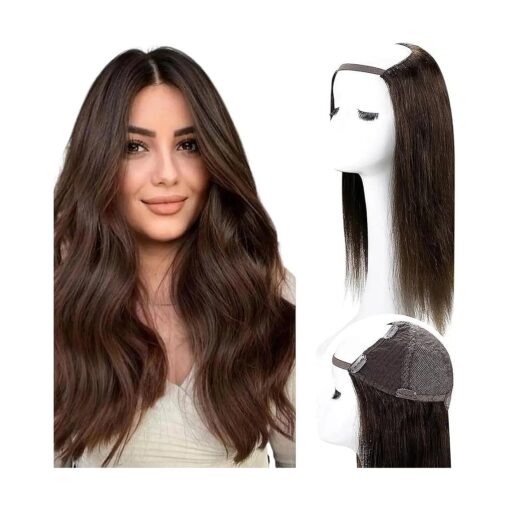 RUNATURE Clip in U Part Human Hair Wig 18 Inch Dark Brown Human Hair Wig U Shape Hair Extensions Full Head U Part Wig Remy Half Wig Human Hair Clip in Extensions 120g 7pcs