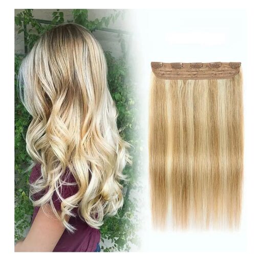 Winsky Hair Extensions Real Human Hair Clip in - One Piece Brown Highlights Blonde Remy Hair Pieces 70gram for Women ( 14inch, 18/613 )