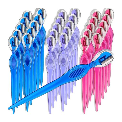 30 Pcs Womens Face Razor Eyebrow Razor Trimmer Shaver with Precision Cover, Multipurpose Face Hair Removers for Women Face Grooming Facial Lip Razor ( Rose Red, Blue, Purple )