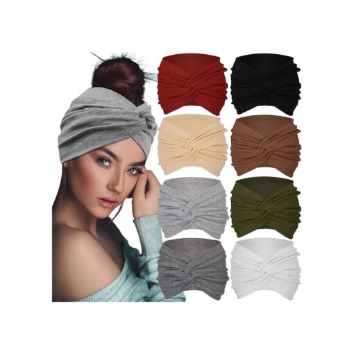 Extra Wide Headbands For Women 7" Large Headband Twist Head Bands Women 's Hair Band Stretchy Turban Girls Styling Accessories 8 Pack