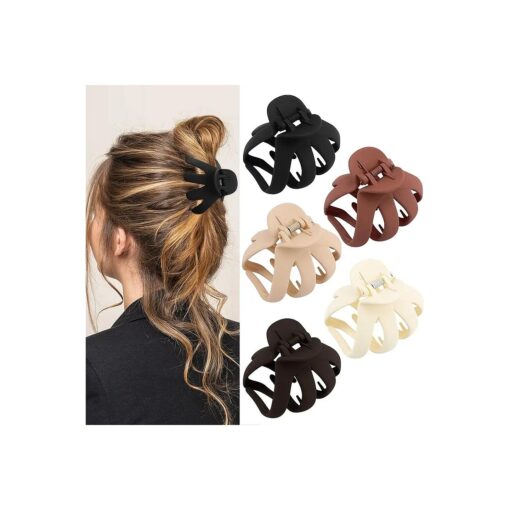 5Pcs Octopus Hair Clips Matte Hair Clips Octopus Hair Claw 3.15" Large Hair Claw Clips for Women Strong Grip Non-slip Jaw Clips for Thick and Medium Hair Big Claw Hair Clips Hair Accessories