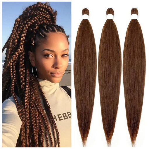 Braiding Hair Pre Stretched for Women Hair Extensions Box Braids Soft Synthetic Knotless Yaki Texture Hot Water Setting Braid Brown ( 24inch 3Packs )