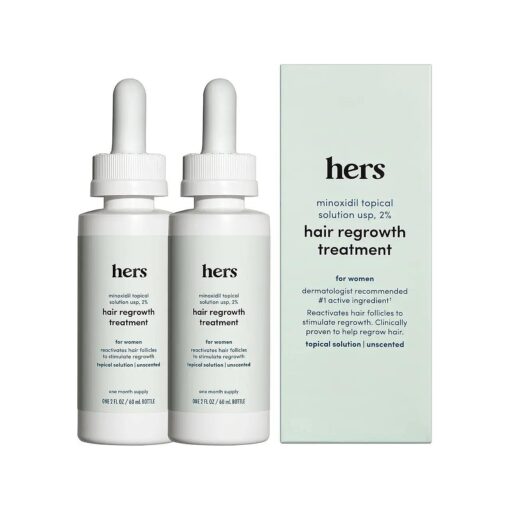 hers Hair Regrowth Treatment for Women with 2 % Topical Minoxidil Solution for Hair Loss and Thinning Hair, Unscented, 2 Month Supply, 2 Pack