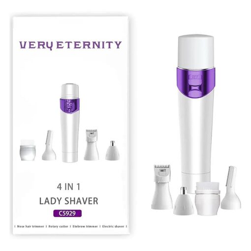 Women Hair Trimmer, 4 in 1 USB Rechargeable Ladies Remover for Body, Nose, Ear, and Eyebrow, Face, Bikini Line, Cordless Electric Shaver for Home and Travel Purple