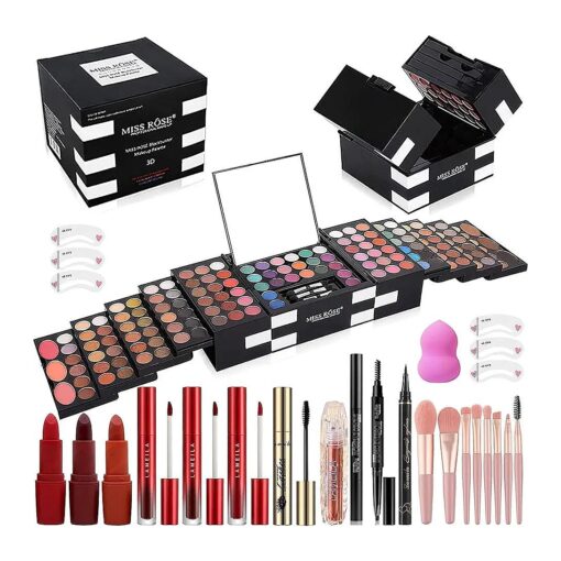 MISS ROSE M 148 Colors Makeup Pallet, Professional Makeup Kit for Women Full Kit, All in One Makeup Sets for Women & Beginner, include Eyeshadow, Lipstick, Eyeliner, Concealer, makeup brush ( 045 Set-Black )