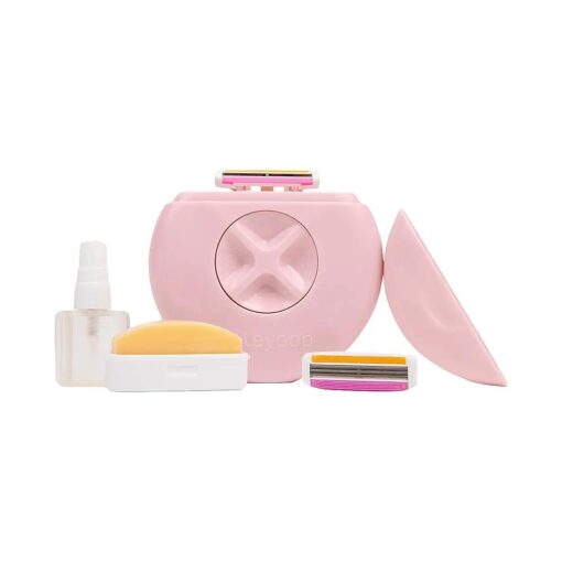 Alleyoop Portable Travel Razors For Women - Perfect For Touch Ups On-The-Go - Includes Refillable Blades, Moisturizing Bar & Water Spray Bottle - Safe For All/Sensitive Skin Types ( Dusty Pink )