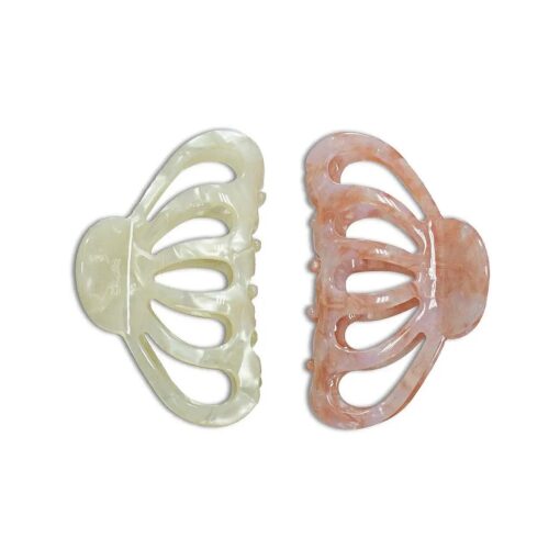 Women Medium Resin Hair Claw Clips for Long Hair Handmade tortoise Non Slip Grip Hair Jaw Clips ( Pearlescent Beige and PInk )