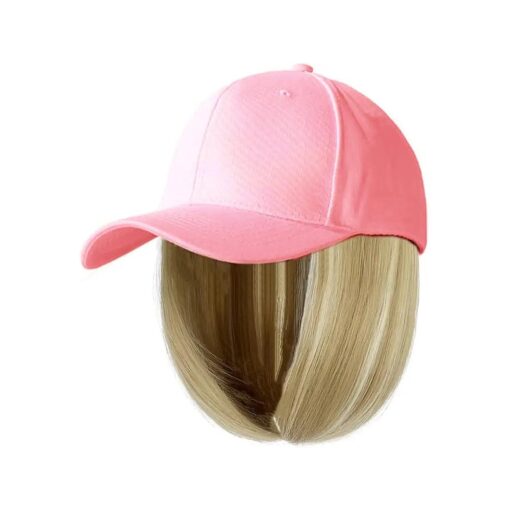 Women 's Short Bob Wigs Baseball Cap with Hair Girls Natural Wig Hats Straight Hair Mix Blonde