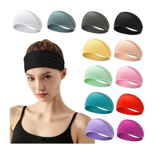 12 Pack Headbands for Women Workout Yoga Sweat Wicking Elastic Hair Bands Workout Running Sport Hair