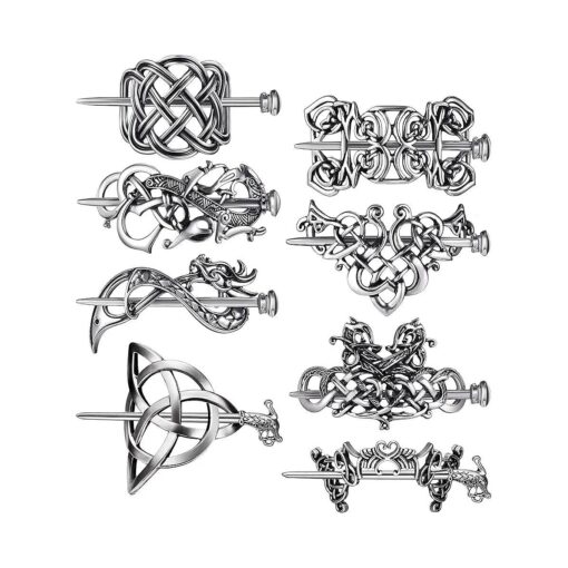 WILLBOND 8 Pcs Viking Celtic Hair Clips Vintage Celtic Knot Hairpins Retro Silver Alloy Hair Sticks Viking Metal Celtic Hair Barrette Jewelry Accessories for Women Girls Birthday Gifts